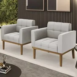 Poltrona Base Madeira Castanho Kit 2 Ana Veludo Cinza - Ibiza