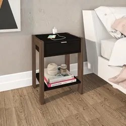 Mesa de Cabeceira 1 Gaveta AZ1016 Preto/Nogal - Tecno Mobili