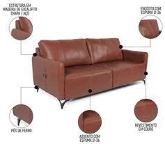Sofá Living 2 Lugares Sala de Estar 180cm Cisso L07 Couro Marrom Claro