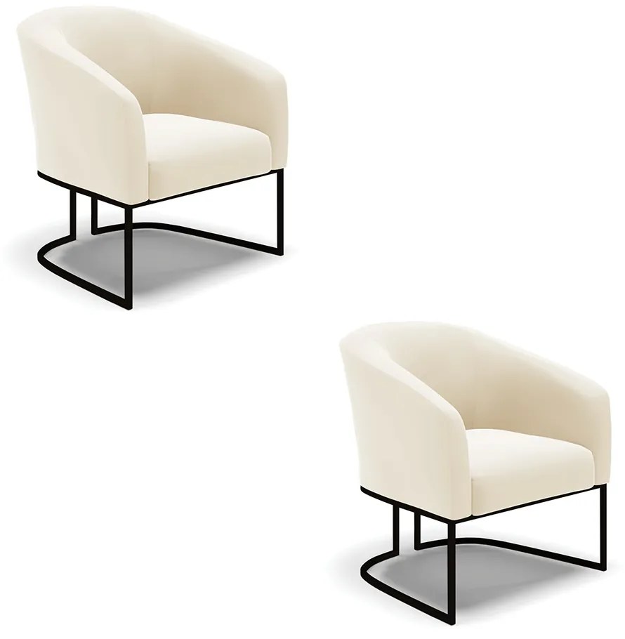 Poltrona Sala Decorativa Industrial Preto Kit 2 Stella Veludo Bege D03 - D'Rossi