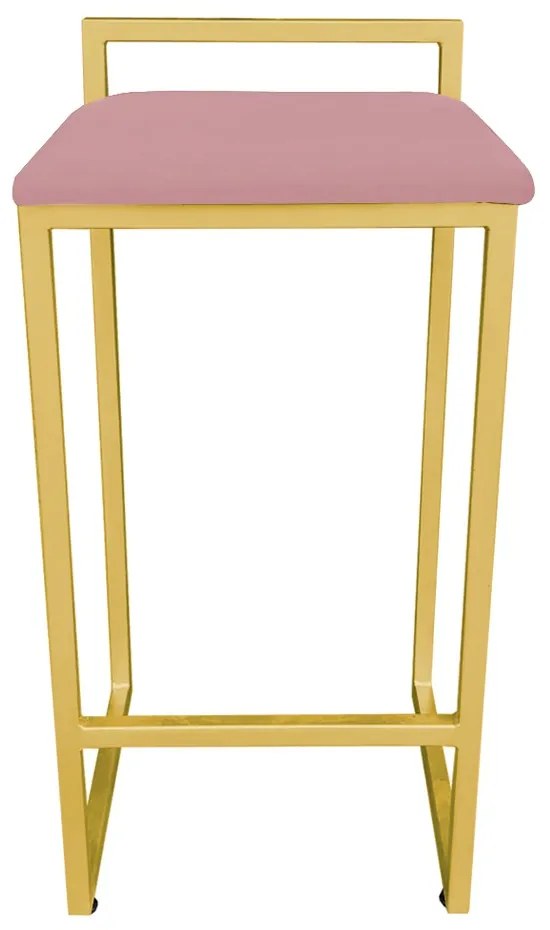 Banqueta Alta Industrial Pietra Suede Rose Base Dourado D'Rossi