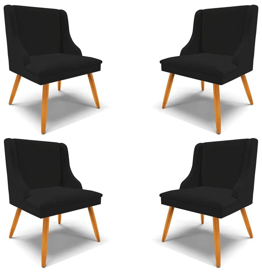 Kit 4 Cadeiras Decorativas Sala de Jantar Pés Palito de Madeira Firenze Linho Preto/Natural G19 - Gran Belo