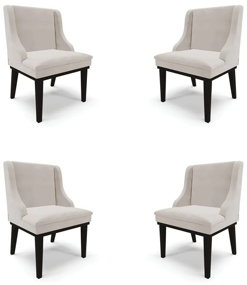 Kit 4 Cadeiras Decorativas Sala de Jantar Base Fixa de Madeira Firenze Veludo Cinza/Preto G19 - Gran Belo