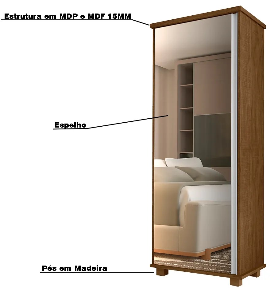 Armário Organizador com Espelho 1 Porta Hawking Malbec G37 - Gran Belo