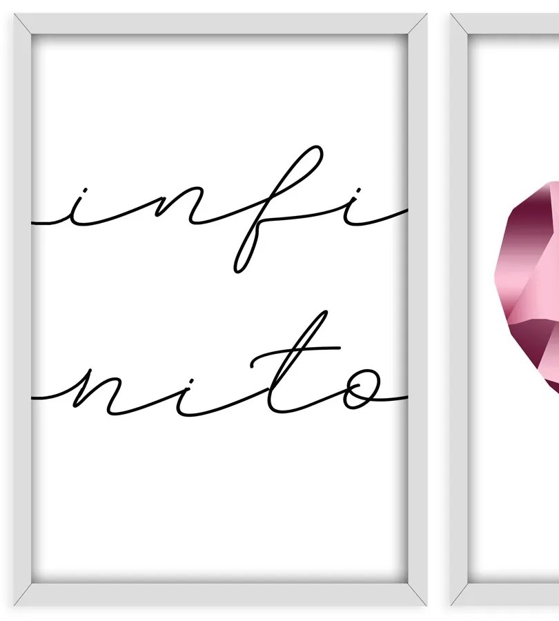 Kit 03 Quadros Decorativos "Pink Heart"  43x33 cm - D'Rossi