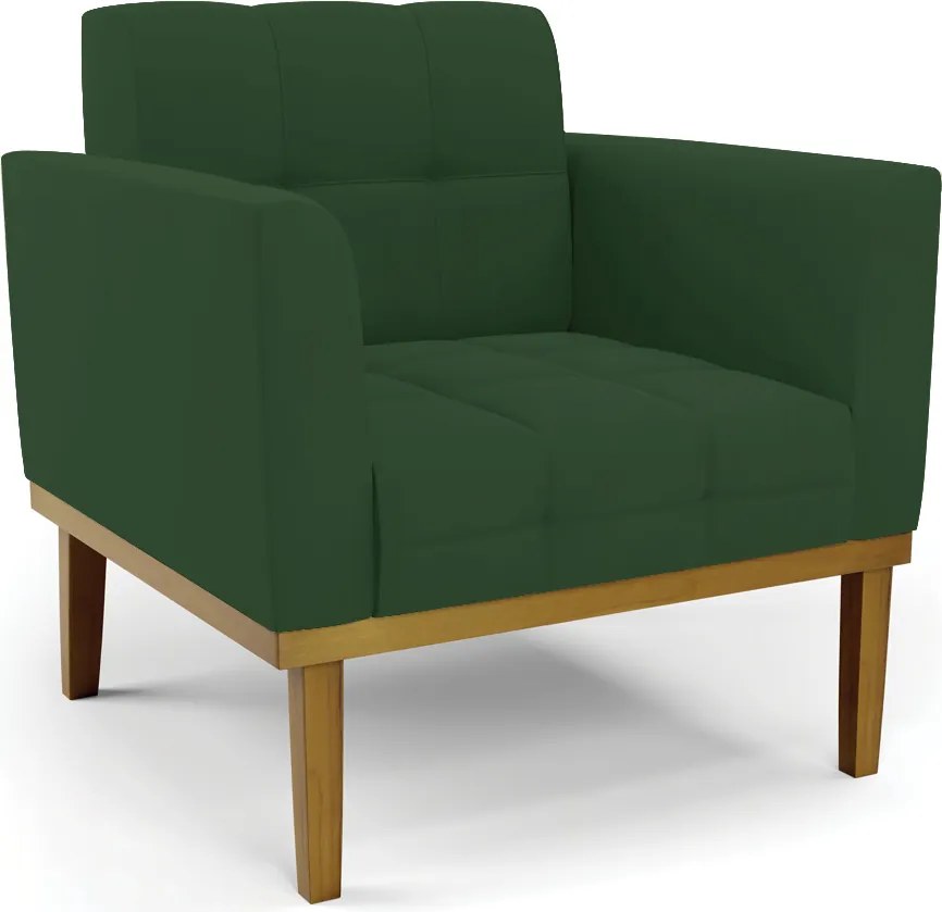 Poltrona Decorativa Karen Pés Fixo em Madeira Castanho Veludo Verde Esmeralda G19 - Gran Belo