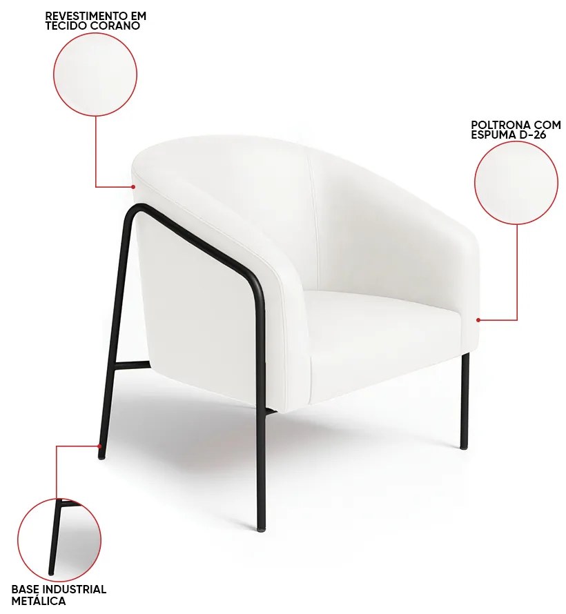 Poltrona Sala Industrial Alta Preto Kit 2 Stella Sintético PU D03 - D'Rossi - Branco
