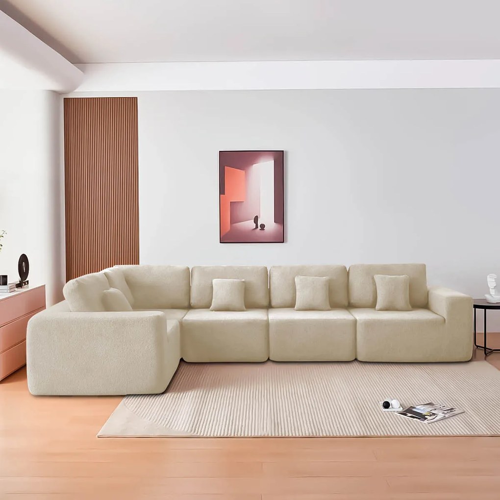 Kit Sofá Modular 5 Lugares Moderno Curvo Orgânico Adapt Bouclé - ADJ Decor