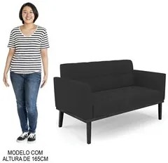 Sofá Namoradeira e 2 Poltronas Base Madeira Preto Ana Veludo Preto - I