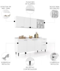 Armário de Cozinha Com Tampo CP10 180cm Pérola Branco Z34     - Mpozen