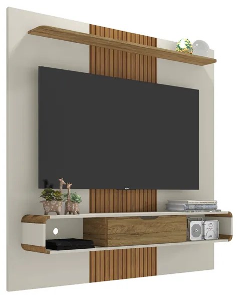 Painel Lisboa Off White/Cinamomo/Ripado – Bechara Móveis