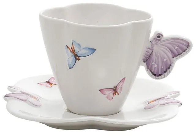 Xícara Chá De Porcelana Durable Porcelain Com Pires Borboletas 200ml 1155 Wolf