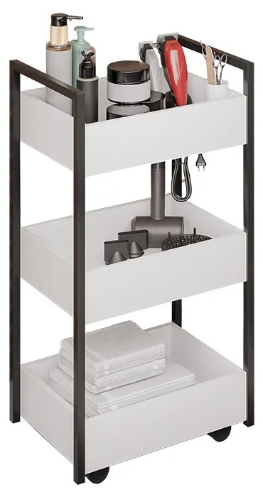 Carrinho de apoio Estética Salão Industrial 3 Prateleiras Lille Preto M12 - D'Rossi - Branco