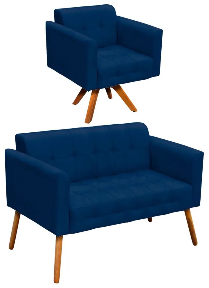 KIT 01 NAMORADEIRA E 01 POLTRONA GIRATOR - Azul Marinho