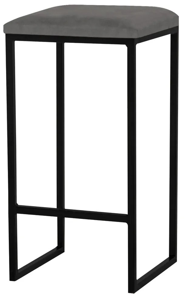 Banqueta Decorativa Billie Base Preta Suede Cinza G41 - Gran Belo