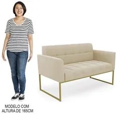 Sofá Namoradeira e 1 Poltrona Base Industrial Dourado Ana Suede Bege -