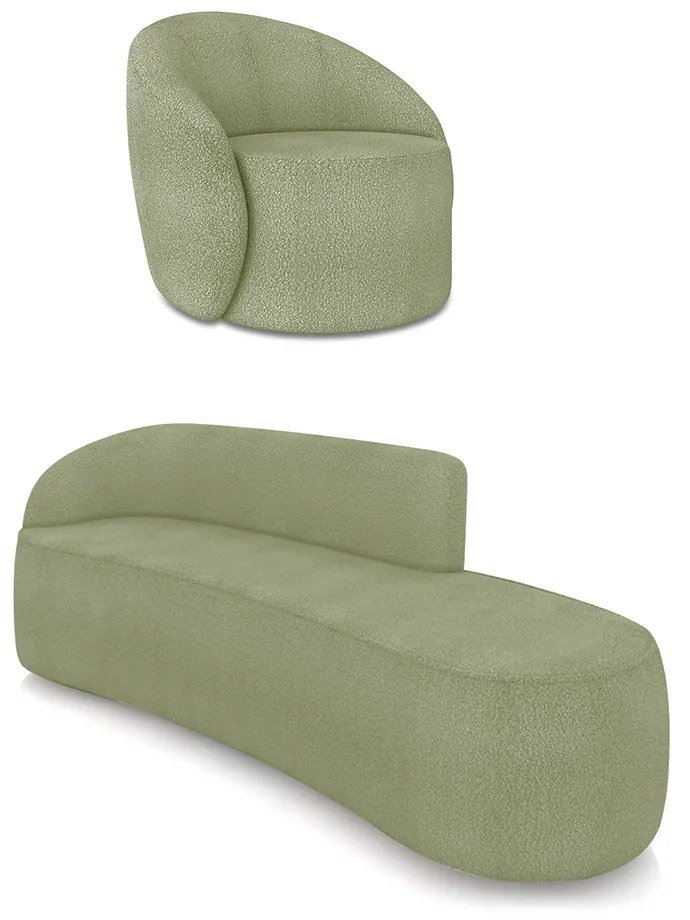 Sofá 4 Lugares Orgânico 220cm Morgan e Poltrona Lua Bouclê - Verde - Pistache