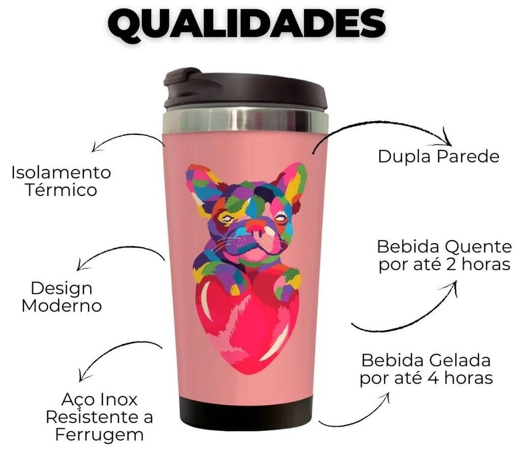 Copo Térmico 500ml Inox Colorful Bulldog