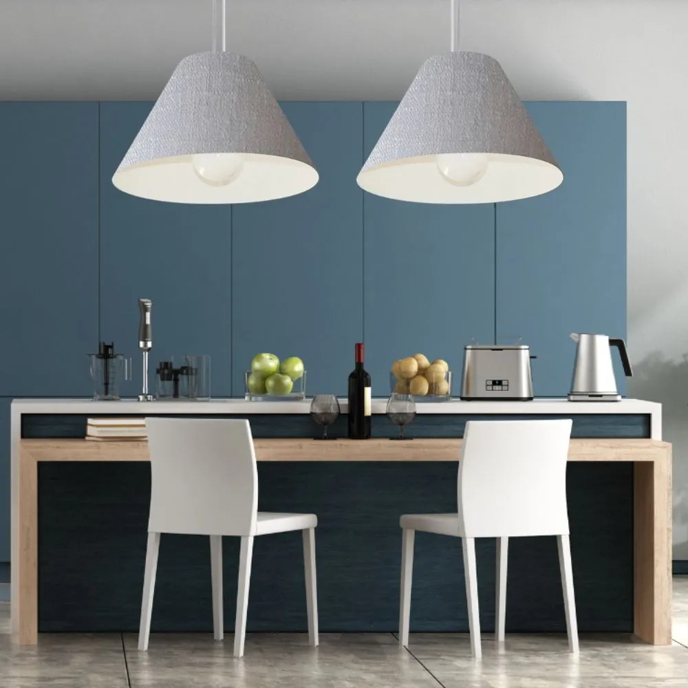 Lustre Pendente Cone Md-4078 Cúpula em Tecido 25/40x15cm Rustico Cinza - Bivolt