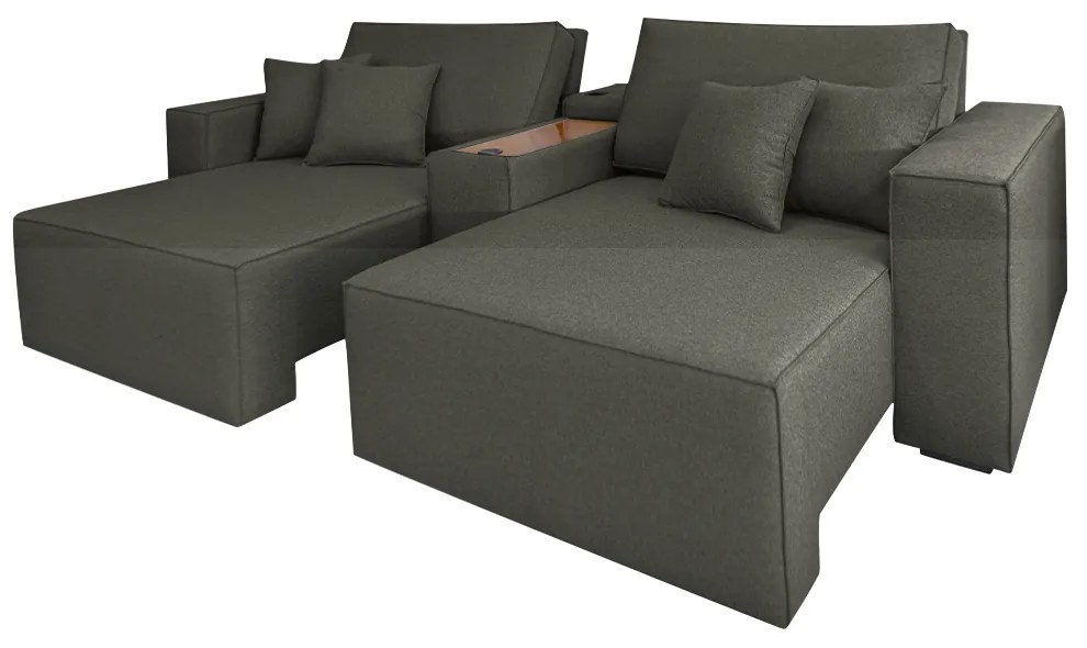 Sofá Decorativo Automatizado Shogun 272cm Reclinável 6 Posições Retrátil c/Console Central Entrada USB Bluetooth Linho Grafite G33 - Gran Belo