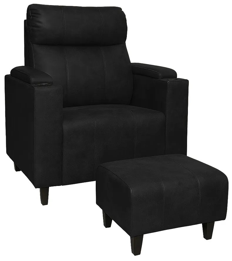 Poltrona do Papai com Puff USB e Porta Copos Ravella PU R04 - D'Rossi
 - Preto