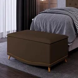 Calçadeira Baú Solteiro 90cm com Tachas Imperial J02 Veludo Chocolate