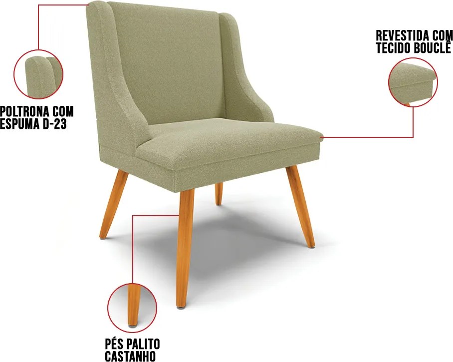 Cadeira Sala de Jantar Pé Palito Castanho Liz Bouclê D03 - D'Rossi - Pistache