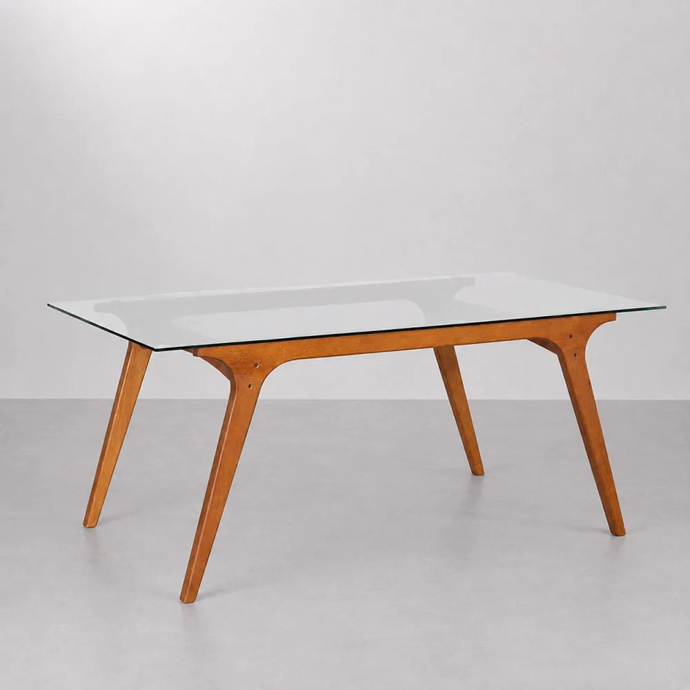 Mesa de Jantar Oskar Retangular Vidro Nozes