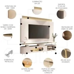 Painel TV 85 Pol Nobre e Rack Bancada Ária Off/Champanhe - HB Móveis