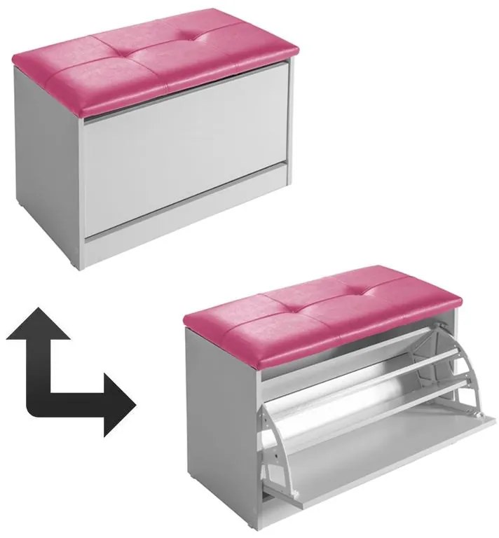 Sapateira Puff Bau Cama Versatile Premium Luxo Até 12 Pares Branco - Estofado Rosa