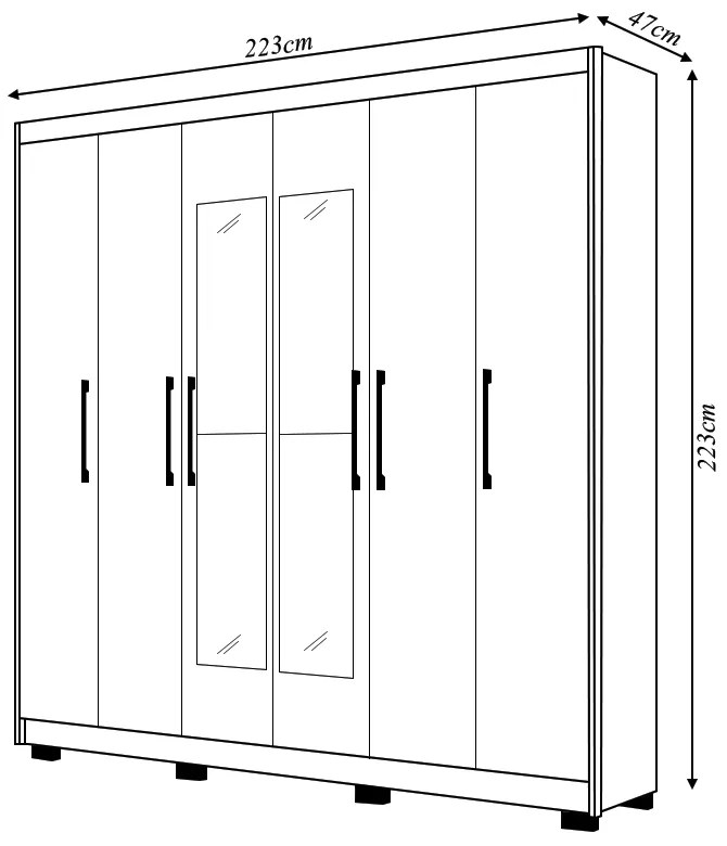 Guarda Roupa Casal Forest 6 Portas 2 com Espelhos Bater 6 Gavetas com Cabideiros MDF Nature/OffWhite G98 Gran Belo