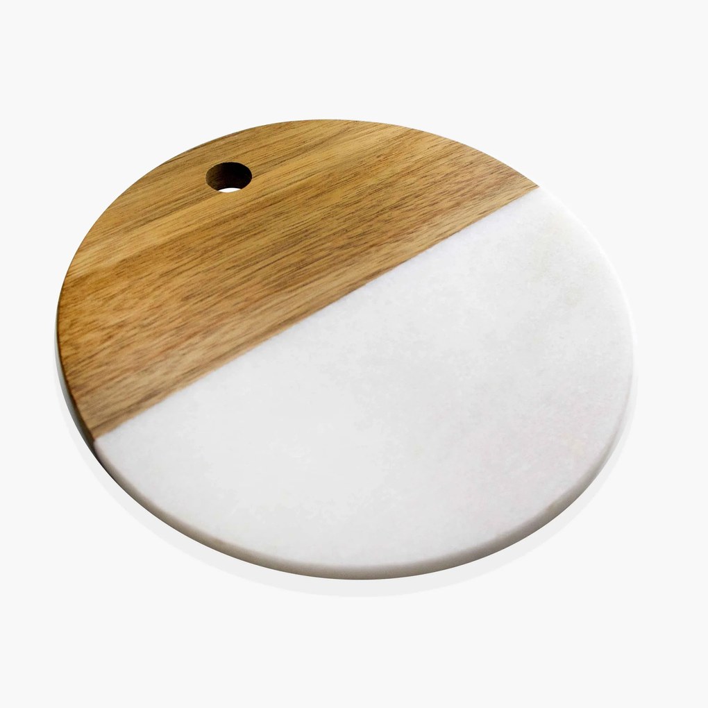 Tábua Decorativa Mármore Branco e Madeira 20 Cm F04 - D'Rossi