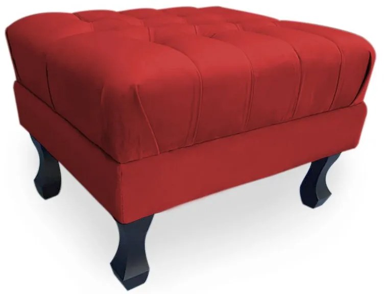 Puff Baú Decorativo Luis XV Capitonê 60x50cm Suede Vermelho - Sheep Estofados - Vermelho
