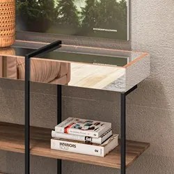 Aparador Espelhado 1 Prateleira Pés Metálicos Estilo Industrial Loft D