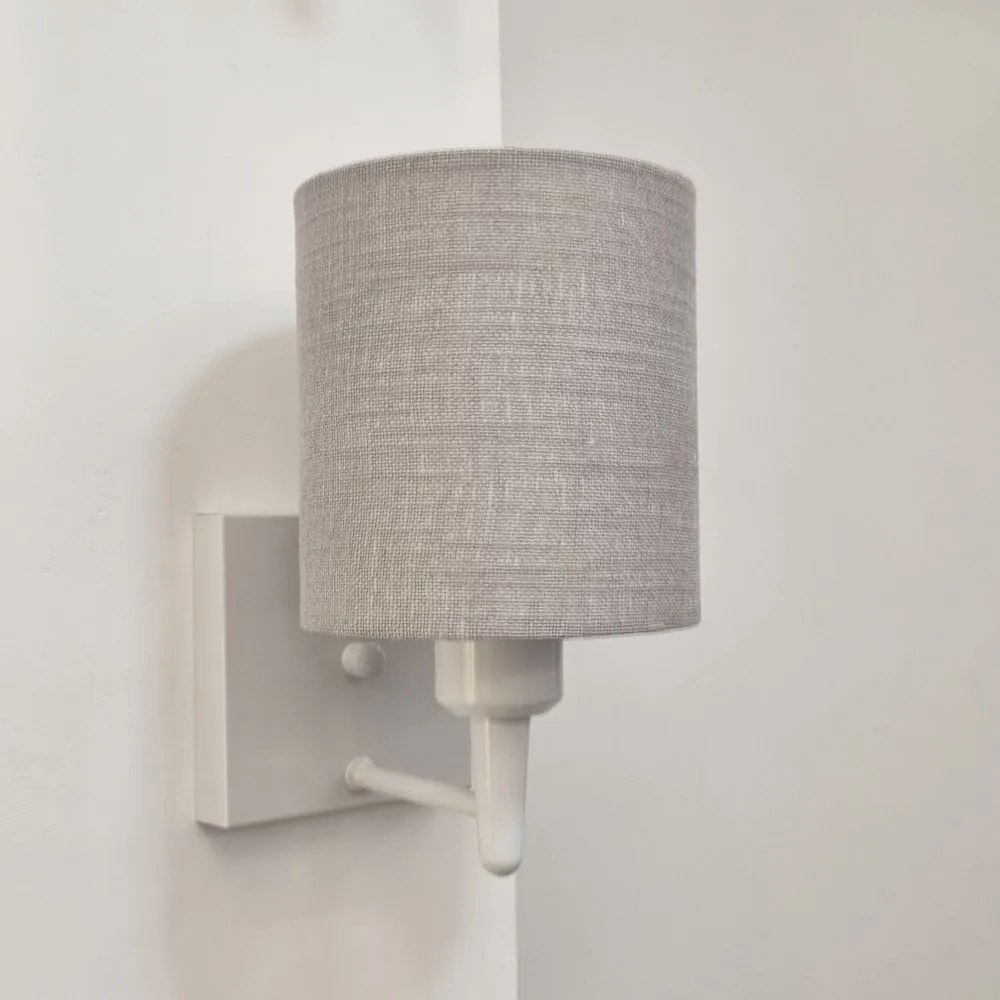 Arandela Quadrada Md-2033 Branco Cúpula em Tecido Cilíndrica Rustico Cinza - Bivolt