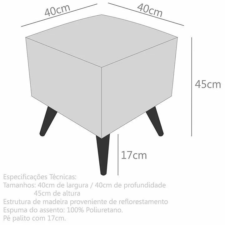 Puff Quadrado Modena Sigma em Suede com Pés Palito Inclinado - Marfim