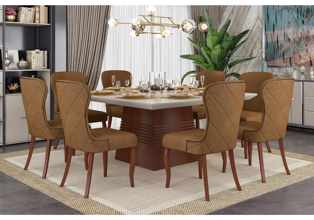 Cadeira Decorativa Sala De Jantar Duque Madeira PU Marrom G48 - Gran Belo