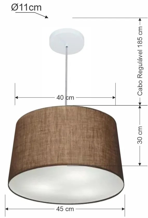 Lustre Pendente Cone Md-4156 Cúpula em Tecido 30/45x40cm Café - Bivolt