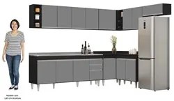 Armário de Cozinha Modulado de Canto 8 Peças CP27 com Pia Inox Preto/C