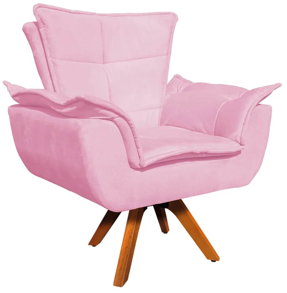 Poltrona Sala de Estar Giratória MM30 Opalla Suede Rosa Bebê D03 - D'Rossi