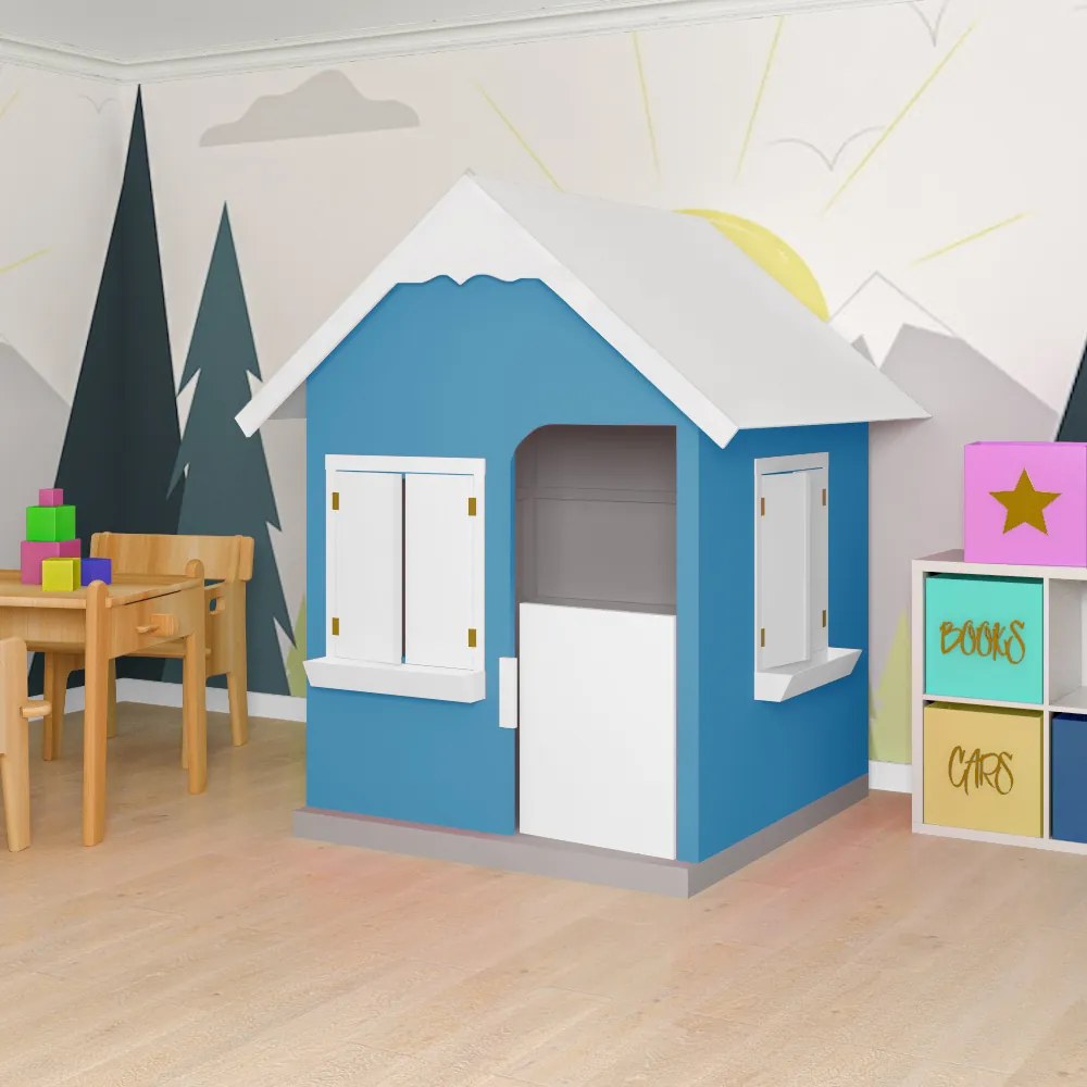 Casinha De Brinquedo Com Floreiros MDF Azul Claro/Branco L12 - Gran Belo