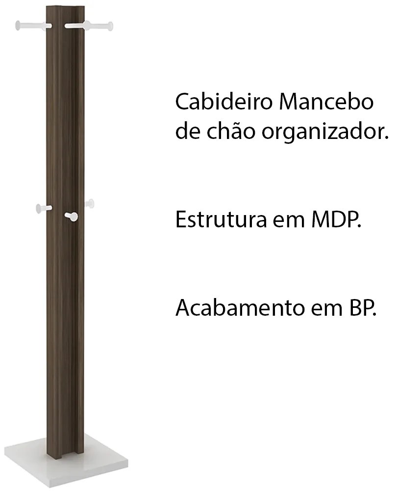 Cabideiro para Quarto Sala de Estar AZ1018 MDP Nogal/Branco G69 - Gran Belo