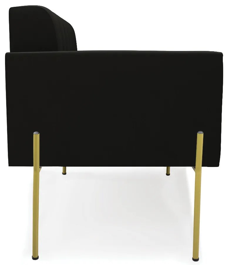 Sofá Namoradeira 2 Lugares Pé de Ferro Dourado Elisa Suede D03 - D'Rossi - Preto