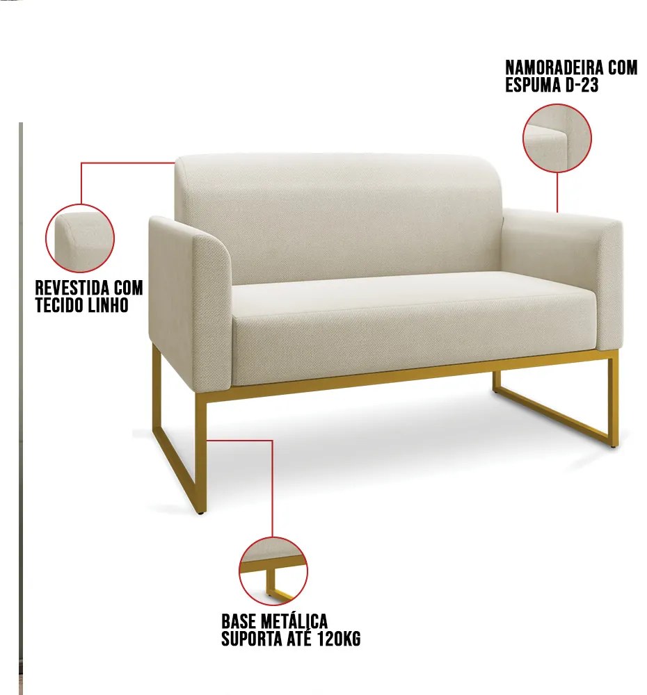 Sofá Namoradeira Base Industrial Dourado Marisa Linho D03 - D'Rossi - A27 Areia