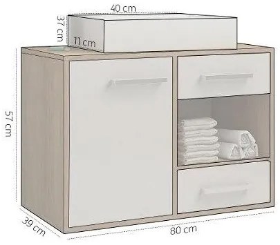 Conjunto Balcão Gabinete de Banheiro Completo 80cm Com Cuba