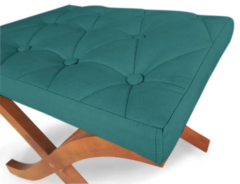 Puff Decorativo Joice Base Madeira Suede Turqueza - Sheep Estofados