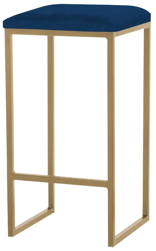 Banqueta Decorativa Billie Base Gold Veludo Azul G41 - Gran Belo