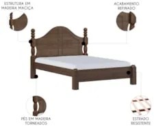 Cama Casal Clássica 140cm Pé Madeira Eduarda Café F07 - Mpozenat