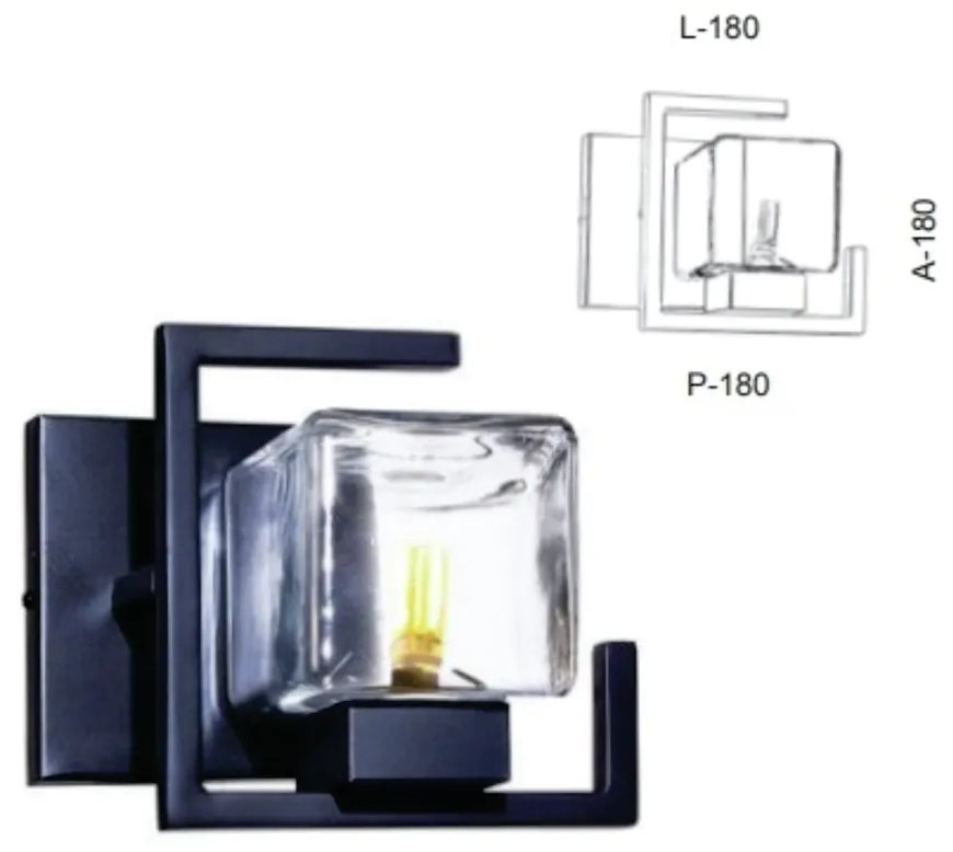 Arandela Vidro Quadrado 18X18X18Cm Metal E Vidro Cubo 01Xg9 |Old Artis... (DOURADO FOSCO, FOSCO (BRANCO))