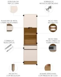 Paneleiro Cozinha Torre Quente Grace Carvalho Oak/Off White Z44 - Mpoz
